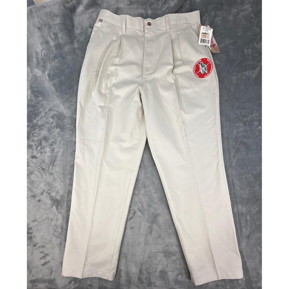 Vintage Chic High Waisted Pleated Trousers Cream Cotton 34 waist Pants Khaki NWT